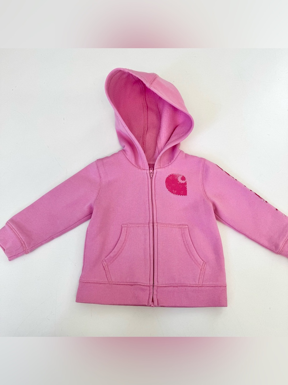 Carhartt Hoodie Toddler 18-24 Mnths Pink Full Zip Logo Sleeve Sweatshirt Fleece